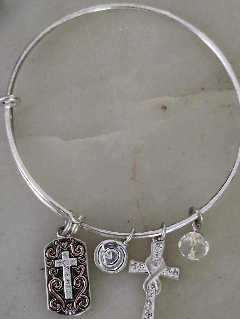 Silver-Tone Cross & Charm Adjustable Bangle Bracelet - Love This Life